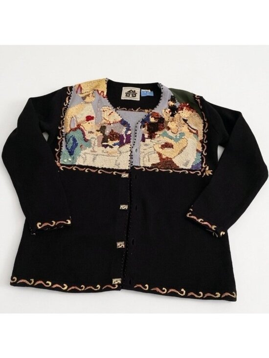 Storybook Knits Sweaters - Storybook Knits Art Cardigan Sweater XS Renoir Boating Party Beaded Sequin